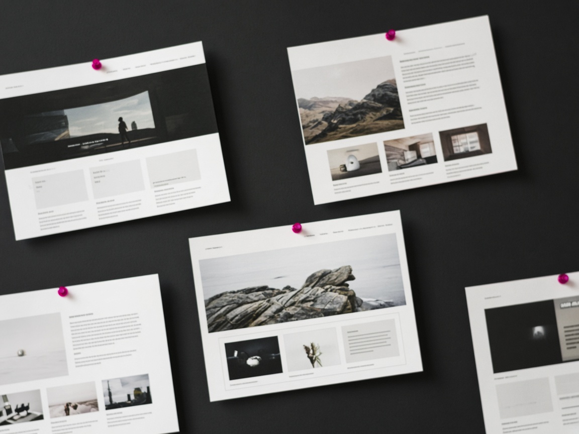 Printed web layout comps on a studio board
